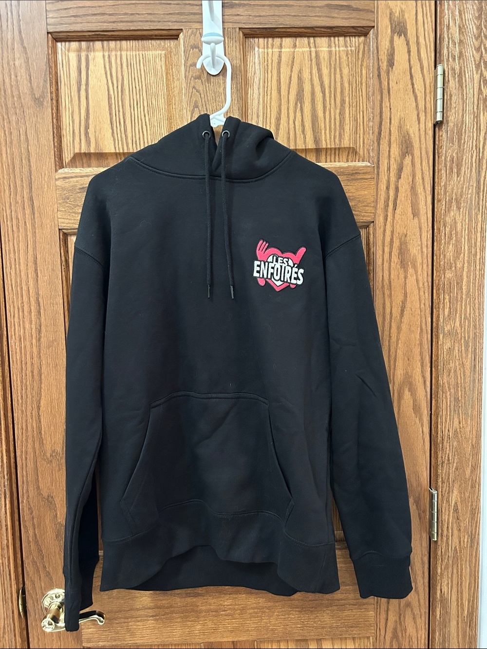Men's Black Crewneck Hoodie with Pink Heart Logo